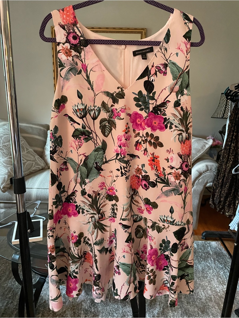 Banana Republic Light Pink Floral V-Neck Sleeveless Jumpsuit
